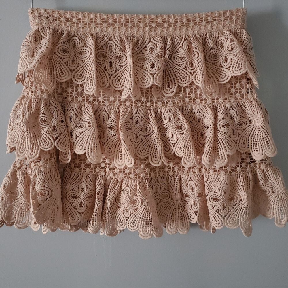 Aqua Rose Color Victorian Style Tiered Lace Mini Skirt Size S